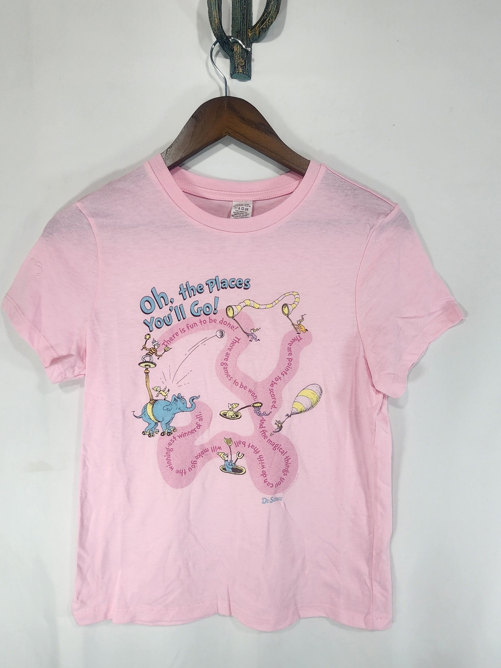 Juniors Pink Dr. Seuss Graphic Print Crew Neck Short Sleeve T-Shirt Size L